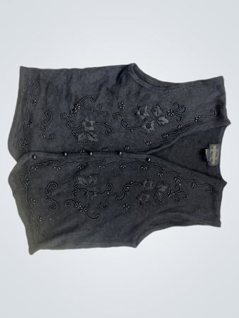Schwarze Strickweste mit Perlenbestickung