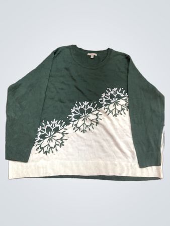 Woman Within Green Snowflake Pullover