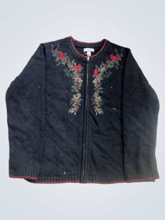 Croft & Barrow Petite Strickjacke mit Kardinal-Stickerei