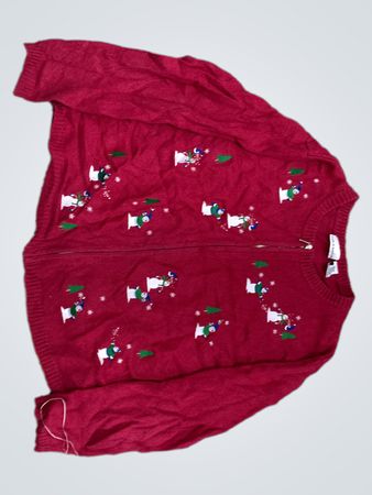 Roter Weihnachts-Pullover mit Schneemann-Stickerei