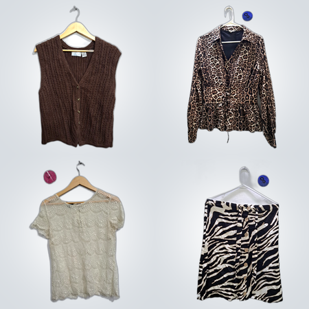 Pacote de Roupas de Designer: 16 Peças de Tops, Vestidos, Jaquetas e Saias Femininas da Peppermint Bay, Dots, Banana Republic e Mais