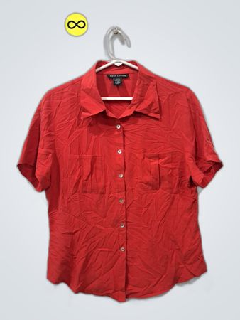 Anne Carson Red Silk Short-Sleeve Blouse