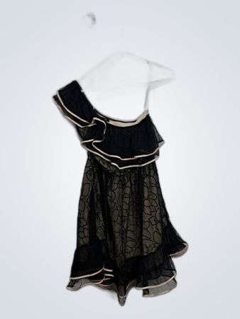 RYL Schwarzes Ein-Schulter-Spitzen-Minikleid