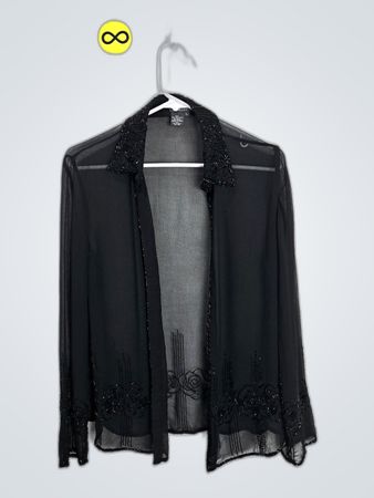 Pressbarn Sheer Beaded Blouse