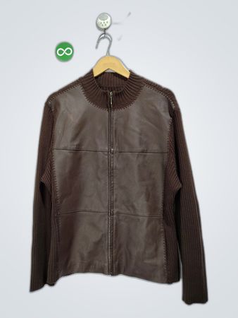 Unbranded Brown Knit Leather Zip Jacket