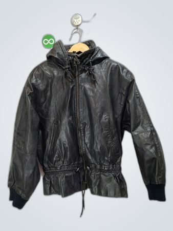 Barnes & Baker Black Leather Hooded Jacket