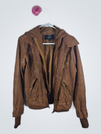 Coalition Brown Leather Hooded Jacket