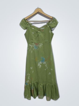 Urban Outfitters Green Floral Off-Shoulder Midi Dress