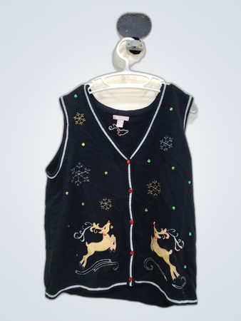 PINK Black Christmas Reindeer Knit Vest