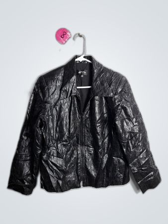 ANTA Black Crinkled Vinyl Zip-Up Jacket