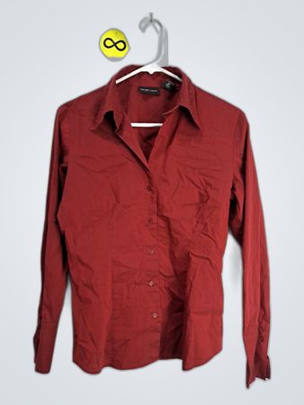New York & Company Red Stretch Button-Up Shirt