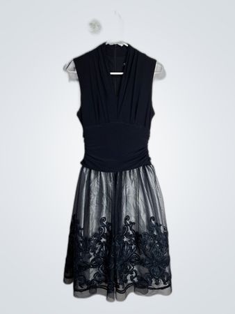 SLNY NY Black Lace Overlay Mini Dress