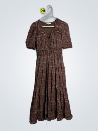 Brown Plaid Midi Dress