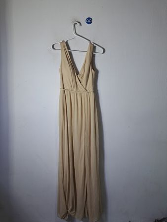 Beige Sleeveless Wrap Maxi Dress