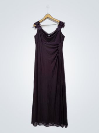Alex Evenings Purple Lace Shoulder Maxi Dress