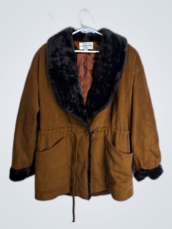 Casual Corner Brown Fur Trim Coat