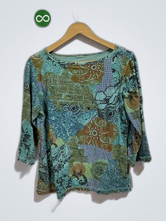 Teal Printed Patchwork Blouse