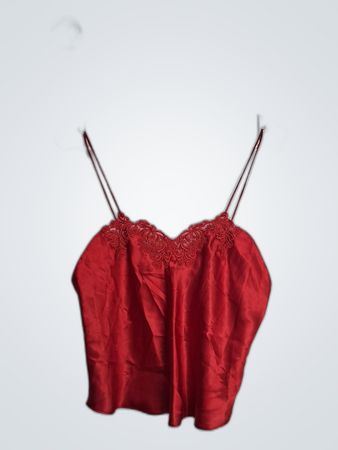 Red Lace Trim Satin Camisole Top
