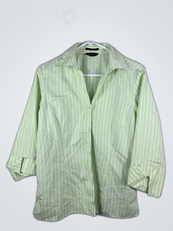 Lands' End Green Striped Button-Up Shirt