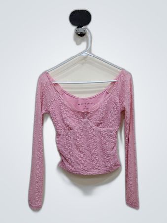 Aeropostale Pink Lace Long Sleeve Blouse