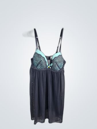 Lace Trim Camisole Nightie in Gray and Mint
