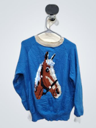 Unbranded Blue Knit Sweater with Horse Embroidery
