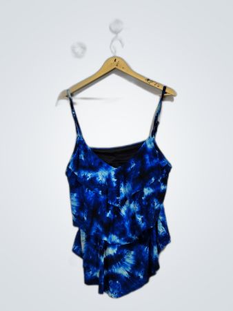 Unbranded Blue Tie-Dye Ruffled Tank Top