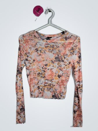 Printed Floral Long-Sleeve Crop Blouse