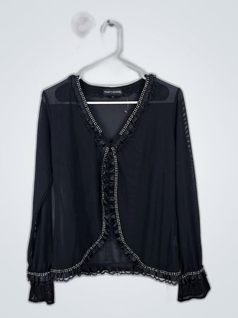 Black Sheer Blouse with Rhinestone Trim
