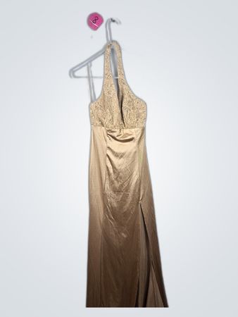 Gold Satin Halter Maxi Dress