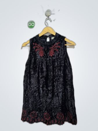 World Market Embroidered Black Velvet Tank Top