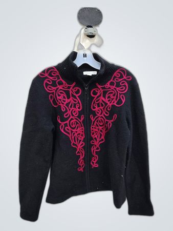 Coldwater Creek Black Embroidered Zip Cardigan