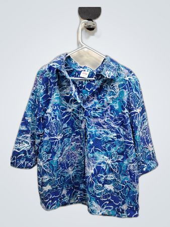 BLHR Printed Blue Button-Up Blouse