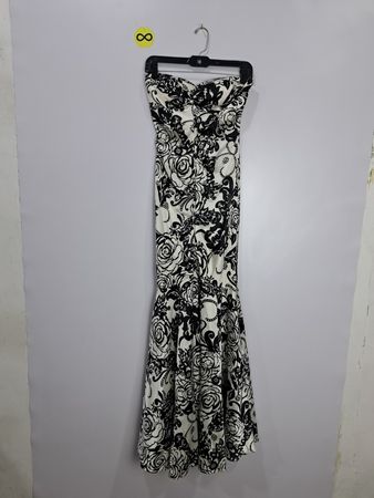 Unbranded Black and White Floral Strapless Party Dress