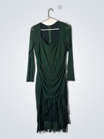 Green Ruched Long Sleeve Midi Dress