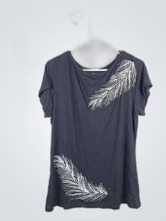 INC International Concepts Black Beaded Feather Blouse