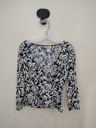 JBS LTD Black and White Rose Blouse