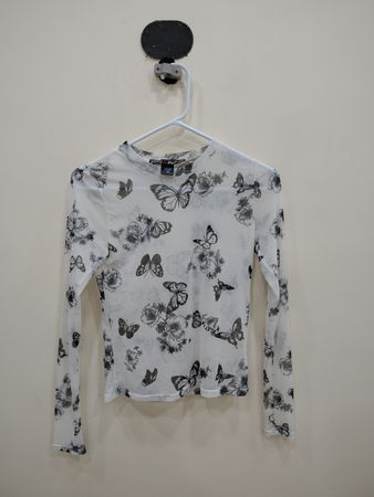 Butterfly Print Long-Sleeve Top