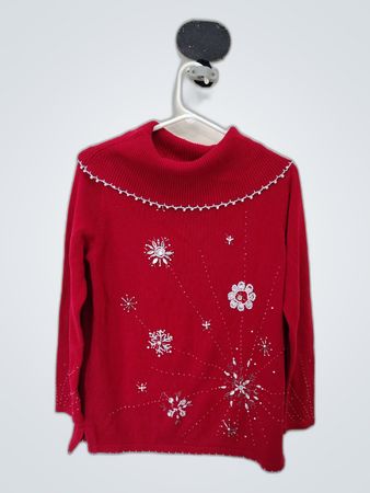 Unbranded Red Beaded Snowflake Turtleneck Sweater