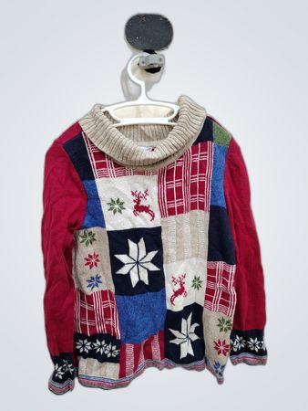 Christopher & Banks Petite Festive Patchwork Turtleneck Sweater