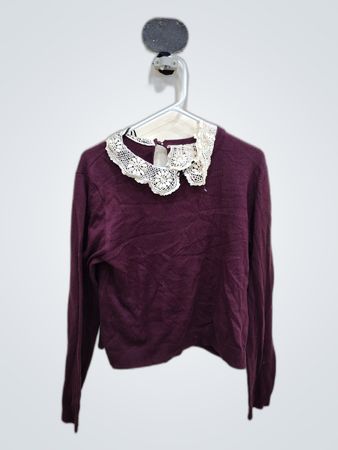 Zara Maroon Lace Collar Knit Sweater
