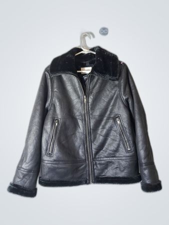 Universal Thread Black Leather Fur Trim Jacket