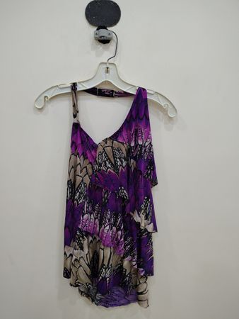 Unbranded Purple Butterfly Print One-Shoulder Blouse