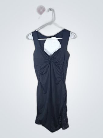 Black Ruched Lace Mini Dress