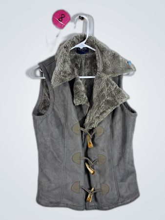 Chaps Denim Faux Fur Collar Gilet Vest