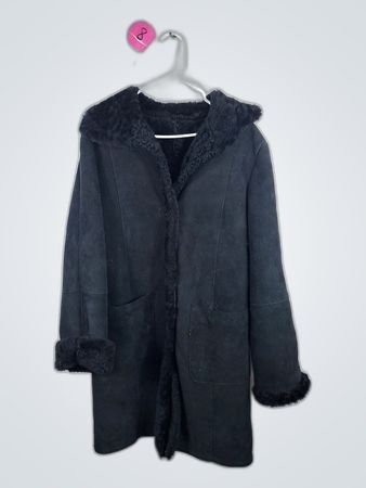 Unbranded Black Suede Fur Trim Coat