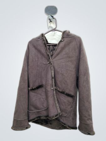 Unbranded Hooded Suede Jacket with Fur Trim