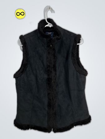 Chaps Black Faux Fur Trimmed Waistcoat