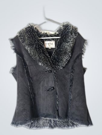 Votre Nom Paris Black Suede Fur-Trimmed Vest