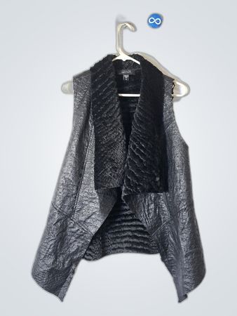 Karen Kane Black Fur Trimmed Faux Leather Vest